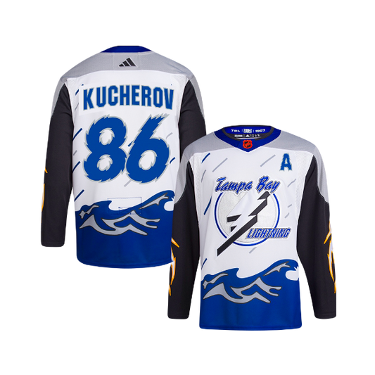 Tampa Bay Lightning Nikita Kucherov NHL Adidas 2022/23 White Reverse Retro Player Jersey