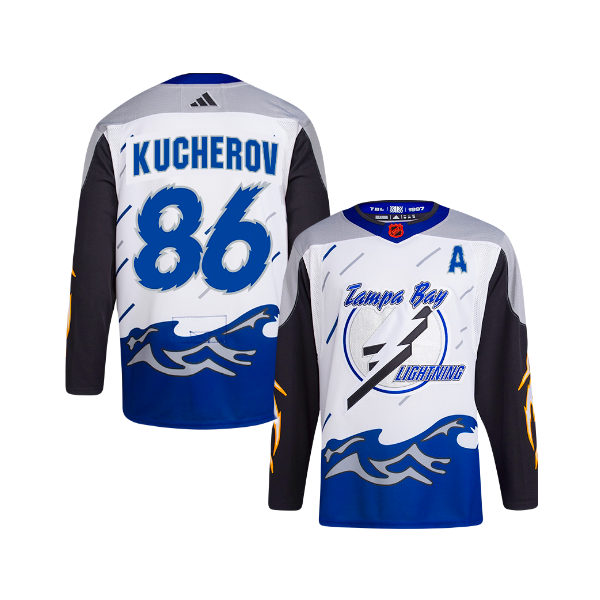 Tampa Bay Lightning Nikita Kucherov NHL Adidas 2022/23 White Reverse Retro Player Jersey