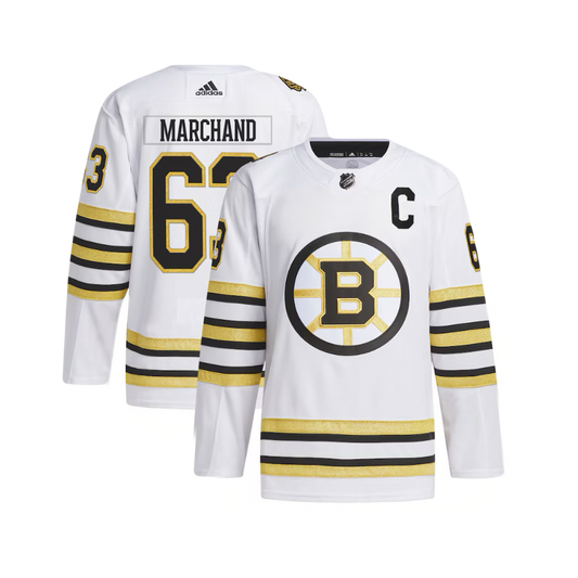 Brad Marchand Boston Bruins NHL 100th Anniversary Away Authentic Adidas Premier Player Jersey - White