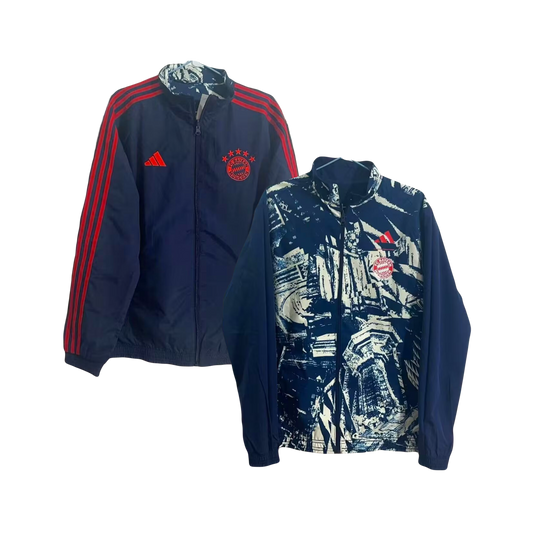 Bayern Munich Soccer Adidas Revers-able Windbreaker Jacket - Navy Blue & Red