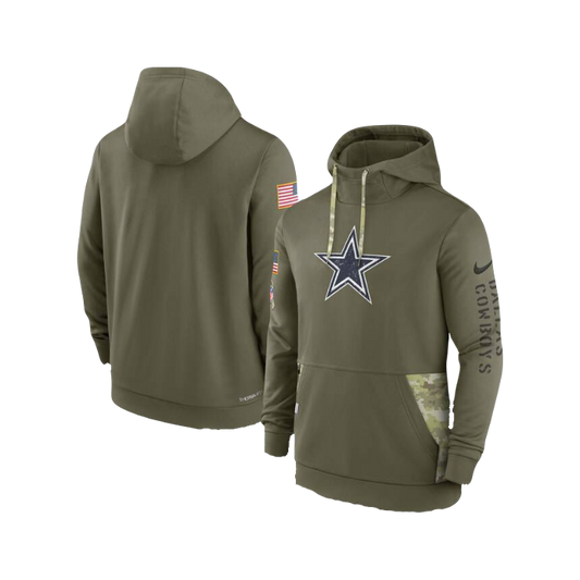 Mens Dallas Cowboys Nike Olive 2022 Salute to Service Therma Performance Pullover Hoodies
