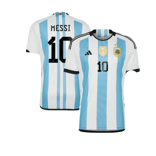 Lionel Messi Argentina National Team Adidas 2022 World Cup Qatar Champions Player Jersey - White & Striped Sky Blue