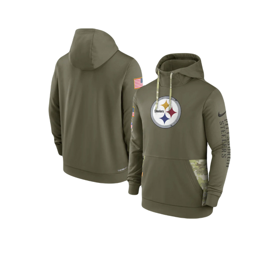 Mens Pittsburgh Steelers Nike Olive 2022 Salute to Service Therma Performance Pullover Hoodies