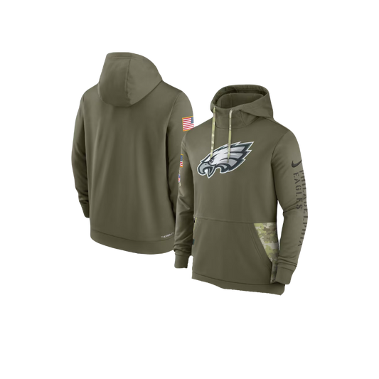 Men's Philadelphia Eagles Nike Olive 2022 Salute to Service Therma Performance Pullover Hoodie