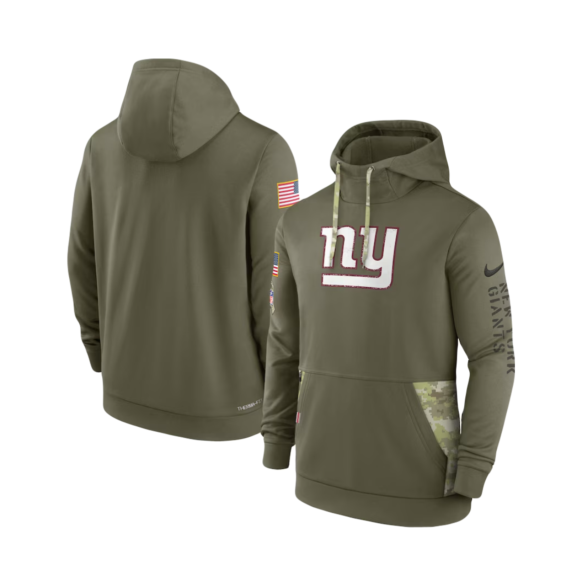 Men's New York Giants Nike Olive 2022 Salute to Service Therma Performance Pullover Hoodie