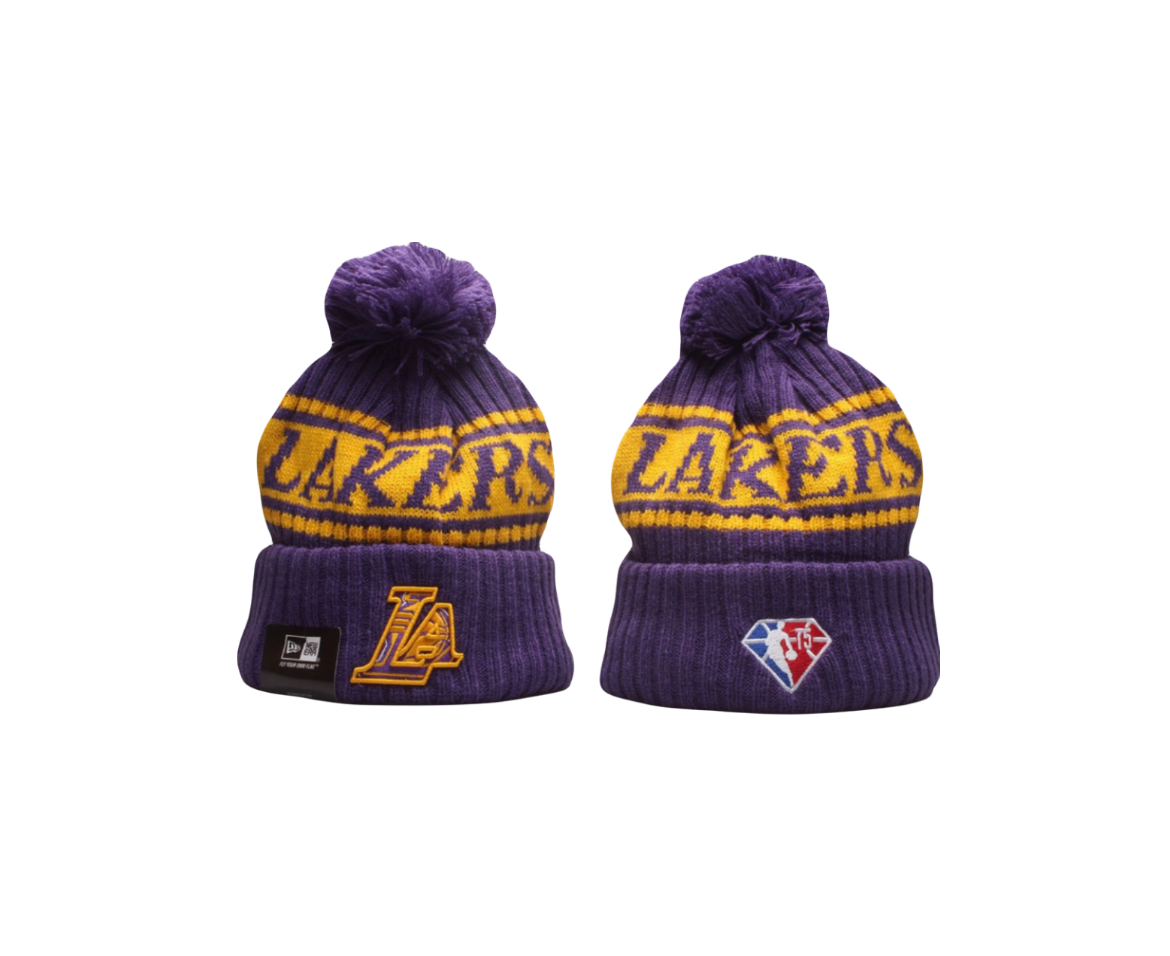 Los Angeles Lakers NBA 75th Year New Era Knit Beanie - Purple