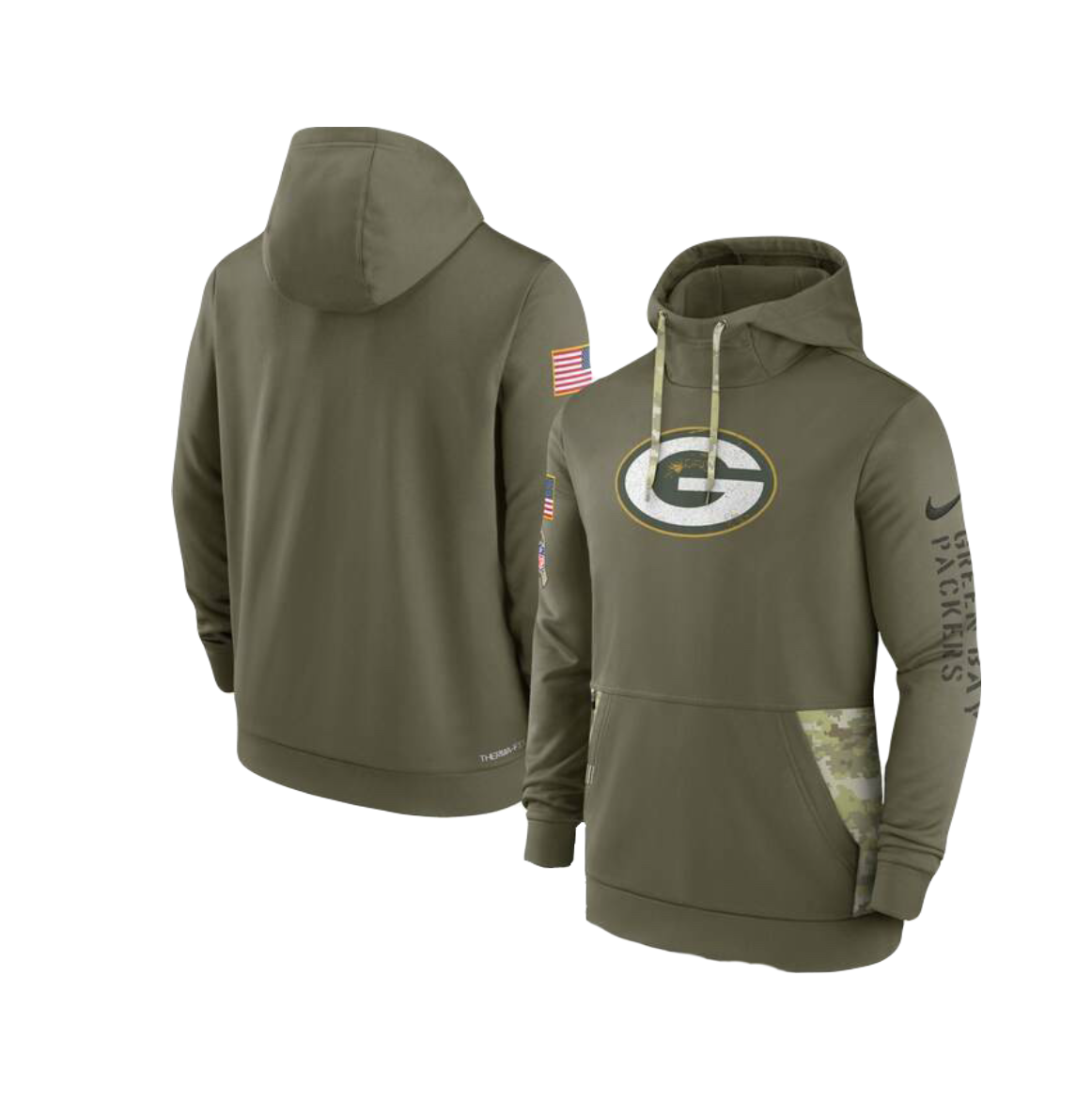 Green Bay Packers Nike Olive Salute to Service Therma Performance Pullover Hoodie