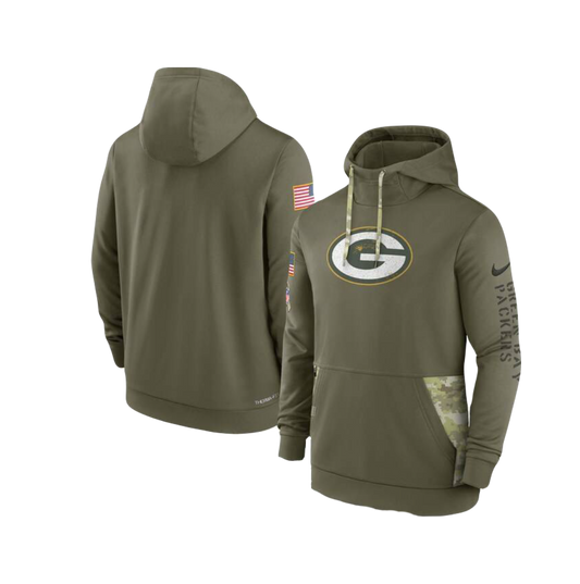 Green Bay Packers Nike Olive Salute to Service Therma Performance Pullover Hoodie