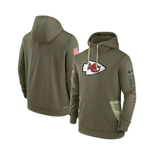 Kansas City Chiefs Nike Olive 2022 Salute to Service Therma Performance Pullover Hoodie